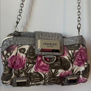 GUESS Pink and Gray Floral Clutch